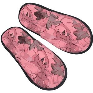 BONDIJ Roze bladeren Camo Print Slippers Zachte Pluche Huis Slippers Warme Slip-on Slides Gezellige Indoor Outdoor Slippers voor Vrouwen, Zwart, one size