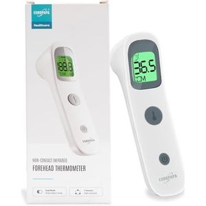 EUROPAPA Koortsthermometer Voor Baby's, Kinderen En Volwassenen, Infrarood Voorhoofdthermometer Met Koortsalarm, °C/°F-Schakelaar, 30-Voudige Meetwaarden