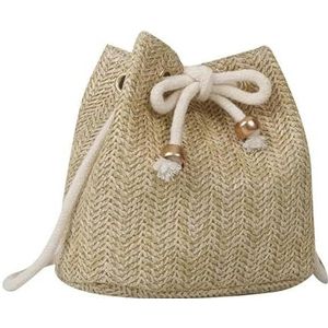 Handbags Womens Soft Woven Cross Body Bag Drawstring Straw Shoulder Bags Summer Travel Leisure Beach Handbag-Khaki-16.5X10X16