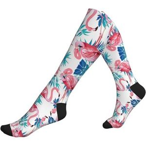 DEXNEL Flamingo Vogel Groene Plant Blad Compressie Sokken Voor Mannen Vrouwen 20-30 Mmhg Compressie Sokken Voor Sport Ondersteuning Sokken, 2 Zwart-2, Eén Maat
