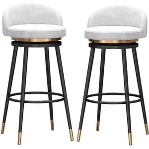 Barkrukken Barstoelen Set Van 2 Moderne Fluwelen Barkrukken Met Gestoffeerde Rugleuning En Voetensteun Voor Ontbijtbar, Pub Barkruk Stoel Bar Stoelen (Color : White, Size : 65cm Sitting Height)