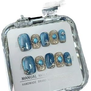 10PCS Roze Cat Eye Handgemaakte Pers Op Nagels Vierkante Kop Nepnagels Diamantontwerpen Volledige Dekking Nail Art Tips Draagbaar Kunstnagels (Color : 3L)