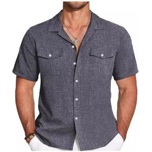 Herenoverhemd Met Korte Mouwen Zomerkleding Herenoverhemd heren t-shirt(Dark Grey,3XL)