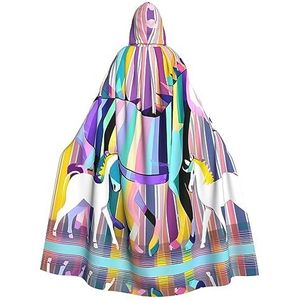 Bxzpzplj Eenhoorns op kleurrijke strepen print mystieke mantel met capuchon voor mannen en vrouwen, Halloween, cosplay en carnaval, 185 cm