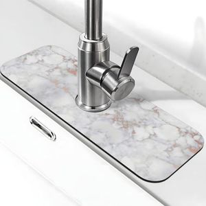 Wit Marmer Rose Gold Print Aanrecht Splash Guard Kraan Mat, Kraan Water Catcher Mat, Sink Protectors Absorberende Mat