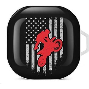 Motocross Dirt Bike Usa American Flag Oordopjes Case Compatibel met Samsung Hard Shell Beschermhoes Wit-Stijl