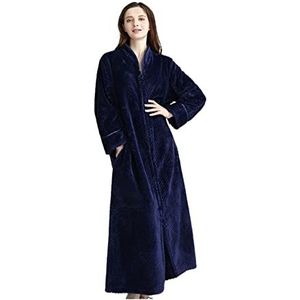 LYCICILI Badjassen Herfst- en winternachtjapon met verdikte ritssluiting, nachtjapon van flanel, badjas van verdikt fluweel for dames (Color : B, Size : M)