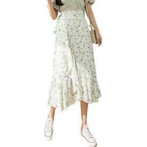 GerRit Skirt Flower Printing A-line Skirts Summer Spring High Waist Vintage Women's Midi Length Skirts-color 1-one Size