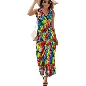 Rainbow Fist Pride Mouwloze Jurk V-hals Maxi Tank Jurk Strand Zonnejurk S