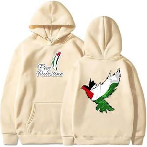 Blijf sterk Palestina, Peace Pigeon Pullover Hoodie, Support Palestine Sweatshirt met lange mouwen, Ik sta achter Palestina (Color : Beige, Size : XXL)