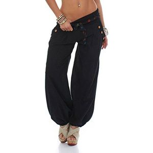 malito dames pofbroek in effen kleuren | lichte stoffen broek | super Vrijetijdsbroek voor aan het strand | Harembroek - nochalant 3417 (zwart)