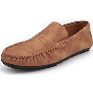 Loafers for heren PU-leren loafers met ronde neus, flexibel, comfortabel, casual instapper (Color : Brown, Size : 42 EU)