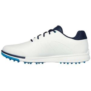 Skechers Tempo golfschoen voor heren, zonder spikes, waterdicht, lichte sneakers, Wit marineblauw, 41.5 EU Breed