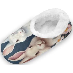 KAAVIYO Leuke konijnenbloem outdoor pantoffels katoenen huisschoenen gesloten rug winter antislip pluizige voeten pantoffels voor indoor jongens vrouwen, Patroon, X-Large