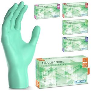 ARNOMED wegwerphandschoenen groen, nitril handschoenen L, wegwerphandschoenen met 100 stuks per doos, poedervrij. Latexvrije rubber handschoenen, verkrijgbaar in XS, S, M, L & XL