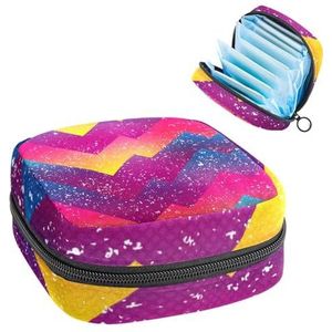 Maandverband Opbergtas, Menstruatiecup Pouch Tampon Bag, Menstruatie Pads Houder Organizer voor Vrouwen Meisjes, Roze Blauw Rood Aquarel Wave Chevron Streep