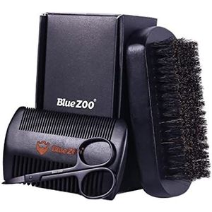 Mannen Baard Care Grooming Kit Snor Balsem Borstel Kam Schaar Gift Set Zwart