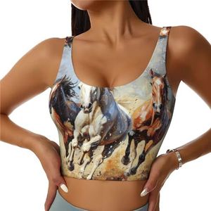 Paarden Running Art Print Casual Wear Vrouwen Sport Vest Yoga Vest Workout Vest Voor Vrouwen Lichtgewicht Trendy, Zwart, S