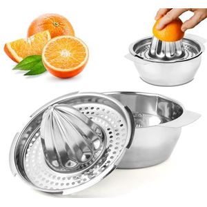 Handmatige citruspers van roestvrij staal, handmatige citroenpers, diameter 13,8 cm, vaatwasmachinebestendig, professionele kwaliteit, handmatige fruitpers voor citroenen, grapefruit en sinaasappels.