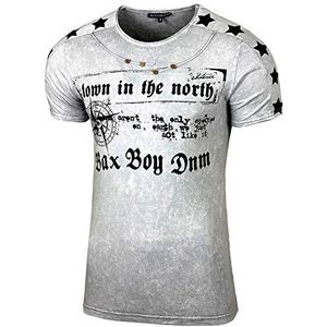 Baxboy Heren ronde hals Tee Slim Fit O Hals Vintage Verwassen T-shirt Korte Mouw Design Fashion Top Print Shirt B-101, antraciet, XL