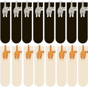 Cute Cat Socks with Balls, Funny 3D Cotton Cat Ball Socks for Women, Cozy Novelty Animal Crew Sock, Fuzzy Warm Soft Kitten Slipper Sock, Cute Gift for Women, Ladies, Winter Wear(White*4+Black*4)