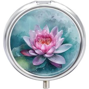 Perzik Waterlelie Bloem Pil Doos Leuke Ronde Pil Case Draagbare Geneeskunde Tablet Vitamine Houder Organizer voor Purse Pocket