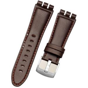 LQXHZ 23 MM Echt Kalfsleer Horlogeband Stalen Sluiting Compatibel Met Swatch IRONY YOS440 449 448 401G Horlogeband Horlogeband (Color : B Dark brown, Size : 23mm black clasp)