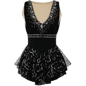 Nnnydjy Mouwloze Kunstschaatsrok Voor Meisjes En Vrouwen Wintersportjurk Met Ronde Hals Ritmische Gymnastiekpak Met Kristallen,zwart,11_13Years