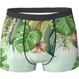 DEXNEL Heren ondergoed boxerslips zacht ademend ondergoed 1pack, turquoise groene bladeren, Zwart, XXL