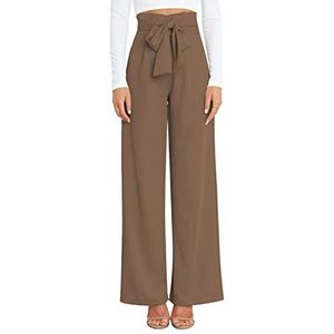 Palazzo-broek met Lange Pijpen Dames Elegante Damesclubbroek met Ritssluiting en Hoge Taille (L)