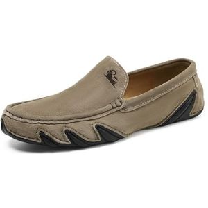 Men's Leather Slip On Casual Loafers Flat Sneakers Boat Shoes Walking Shoes(Color:Khaki,Size:EU 38)