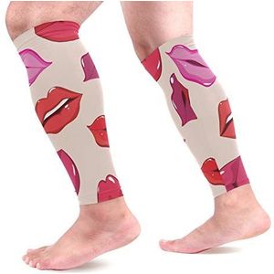 EZIOLY Print van Lippen Sport Kalf Compressie Mouwen Been Compressie Sokken Kalf Guard voor Hardlopen, Fietsen, Moederschap, Reizen, Verpleegkundigen