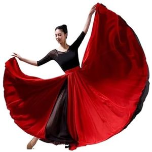 Flamencorok for vrouwen, 720 graden, volle cirkelvormige swingrok, Spaans danskostuum, volwassen, vloeiende, geplooide gelaagde rok for optredens, Halloweenfeest, rode krijtthema-outfit(Red_85cm)
