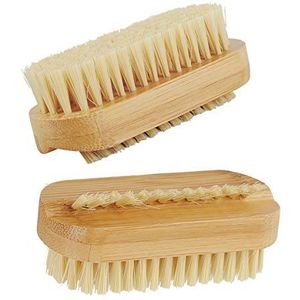 Nagelborstels, 2 stuks, houten nagelborstel voor handwasborstel met natuurlijke borstel, reinigingsborstelset voor vingernagels, dubbelzijdige borstel voor manicure, pedicure en handverzorging (9,5 cm)