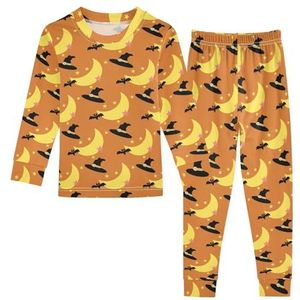 LI ZHI XIN Katoenen Paj-set voor kinderen, jongens, meisjes, nachtkleding set, kinderen, lange mouwen, Paj-set, 2-delig, homewear, nachtkleding voor leeftijd 1-8 jaar, Halloween tovenaar, maan, ster