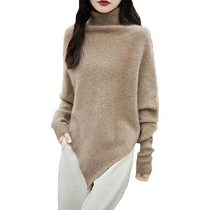 Vrouwen Lange Mouw Losse Kasjmier Knitwear Wollen Trui Vrouwen Hoge Hals Sjaal, Donkerbruin Grijs, One size