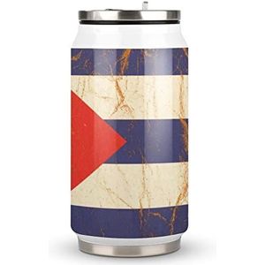 Cuba Vlag op Verfrommeld Papier Reizen Mok met Deksel Coke Cup Geïsoleerde Tumbler Water Fles Thee Cup Voor Vrouwen Mannen