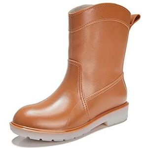 Regenlaarzen Mode regenschoenen for vrouwen slip op enkel regenlaarzen antislip platform regenboots tuin galoshes vrouw werk rubberen booties Regenschoenen (Color : 36, Size : Caramel color)