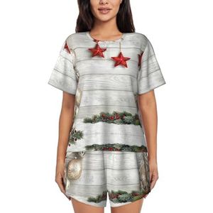 JIAWUJYNB Kerstboom En Klokken Print Vrouwen Korte Mouwen Pyjama Set Pyjama Lounge Set Met Zakken,, Zwart, L