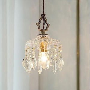 BUNCC Kristallen kroonluchter regendruppel, vintage 1-lichts hanglamp, Franse messing hangende plafondlamp armatuur voor keukeneiland slaapkamer eetkamer woonkamer