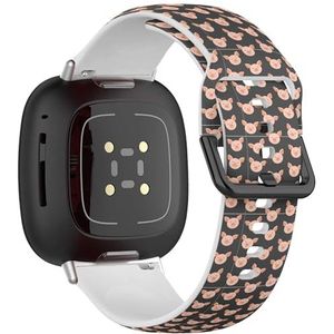 Zachte sportband compatibel met Fitbit Sense/Sense 2 / Versa 4 / Versa 3 (Pink Faces Pigs On Gray) siliconen armbandaccessoire
