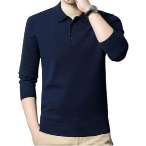 Herfst en Winter Warme Trui Trui Mannen Zakelijke Revers Knitwear Casual Effen Kleur Lange Mouwen Trui, Donkerblauw, XL