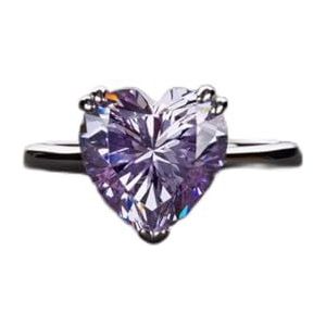 nrhnrhh Solid 925 Sterling Zilveren Trouwringen Sprankelen Topaz Aquamarine Ruby High Carbon Diamond Heart Fine Juwelen (Color : Purple, Size : 10)