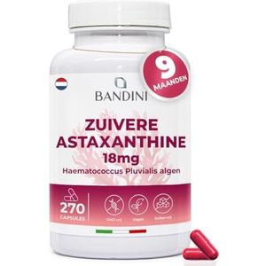 Bandini® Pure Astaxanthine 18 mg per capsule | 270 capsules 9 maanden voorraad | Krachtige natuurlijke antioxidant van Haematococcus Pluvialis algen | 100% Vegan Astaxanthin, zonder magnesiumstearaat