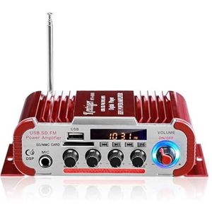 Audioversterker, 60 0W 2CH Home Auto Digitale versterkers HIFI Stereo Audio Bass Power versterker FM USB SD LED Subwoofer luidspreker(HY60 Red)