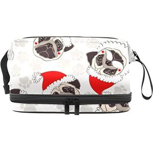 Grote capaciteit reizen cosmetische tas,Kerst mopshond hond poot,Make-up tas,Waterdichte make-up tas organisator, Meerkleurig, 27x15x14 cm/10.6x5.9x5.5 in