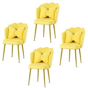 GEIRONV Fluwelen bloemblad eetkamer set van 4, for woonkamer slaapkamer keuken receptie stoel spray gouden benen rugleuning stoel Eetstoelen (Color : Yellow)