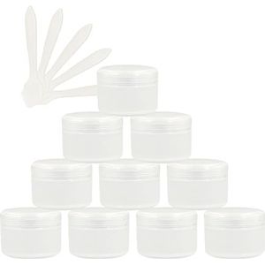 cosmetische potten 12 stuks lege 50 ml roze plastic cosmetische potten met schroefdeksel, 50 g kleine pot met binnenvoering for cosmetische reisgel lippenbalsem + 5x spatel(Transparent,10ml)