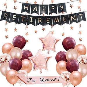 Pensioen feestversieringen voor vrouwen Rose Gold Happy Retirement Banner Sash Star Balloon Garland for Retirement Party Supplies