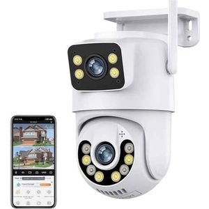 Bewakingscamera, 4K 8MP Dual Screen Dual Lens Camera 2K PTZ-camera Buiten IP66 Waterdichte Auto Tracking Beveiligingscamera Surveillance(8MP Add 32G Card)